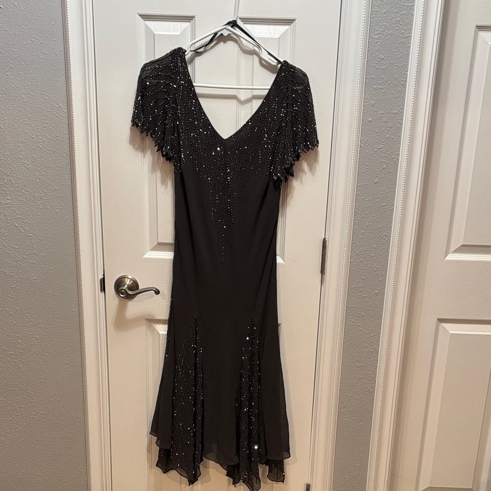 J Kara Black Asymmetrical Dress with Glittering Details